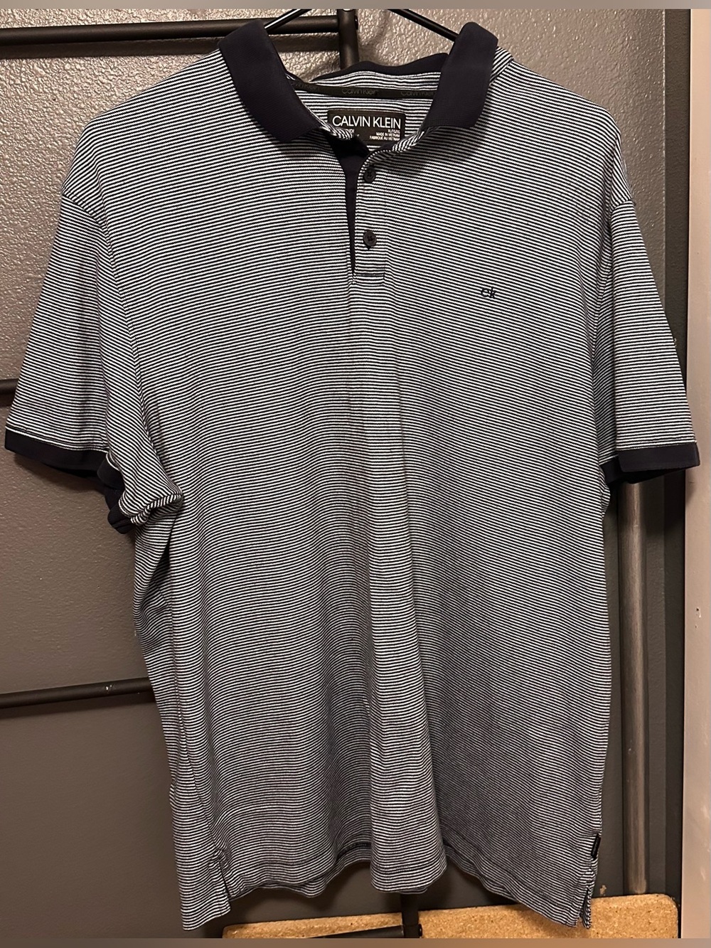 Calvin Klein Men's Navy & White Micro-Stripe Polo